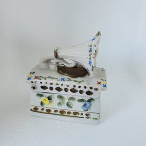 Vintage Phonograph Ceramic Trinket Box